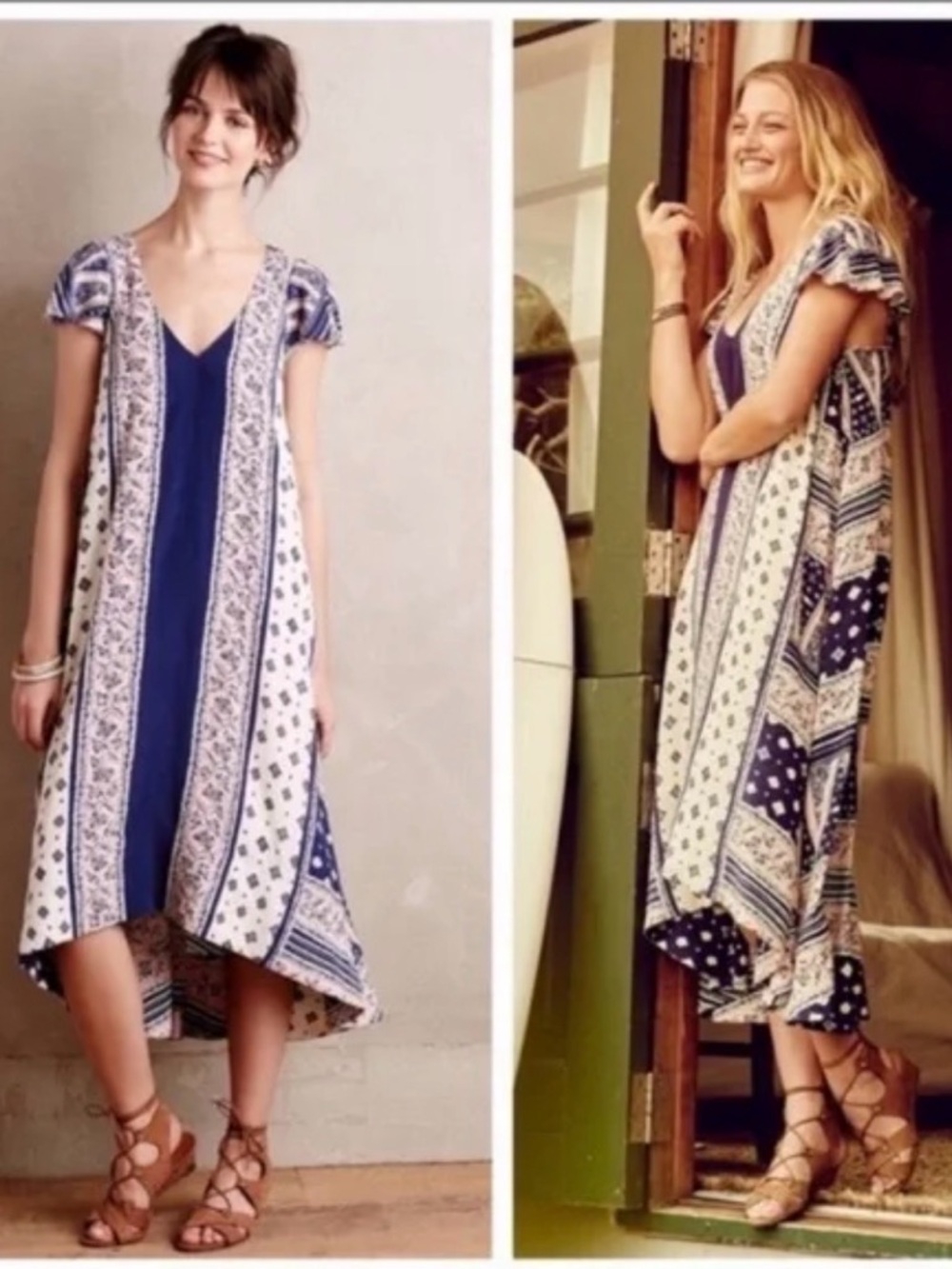 Maeve Navy and Blush Floral Midi Dress